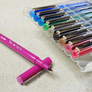 Pens in solid, resealable plastic packaging